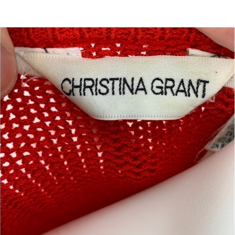 Christina Grant | Vintage Knit Angora Blend Rose Floral Accent V-Neck Sweater L - Picture 7 of 10